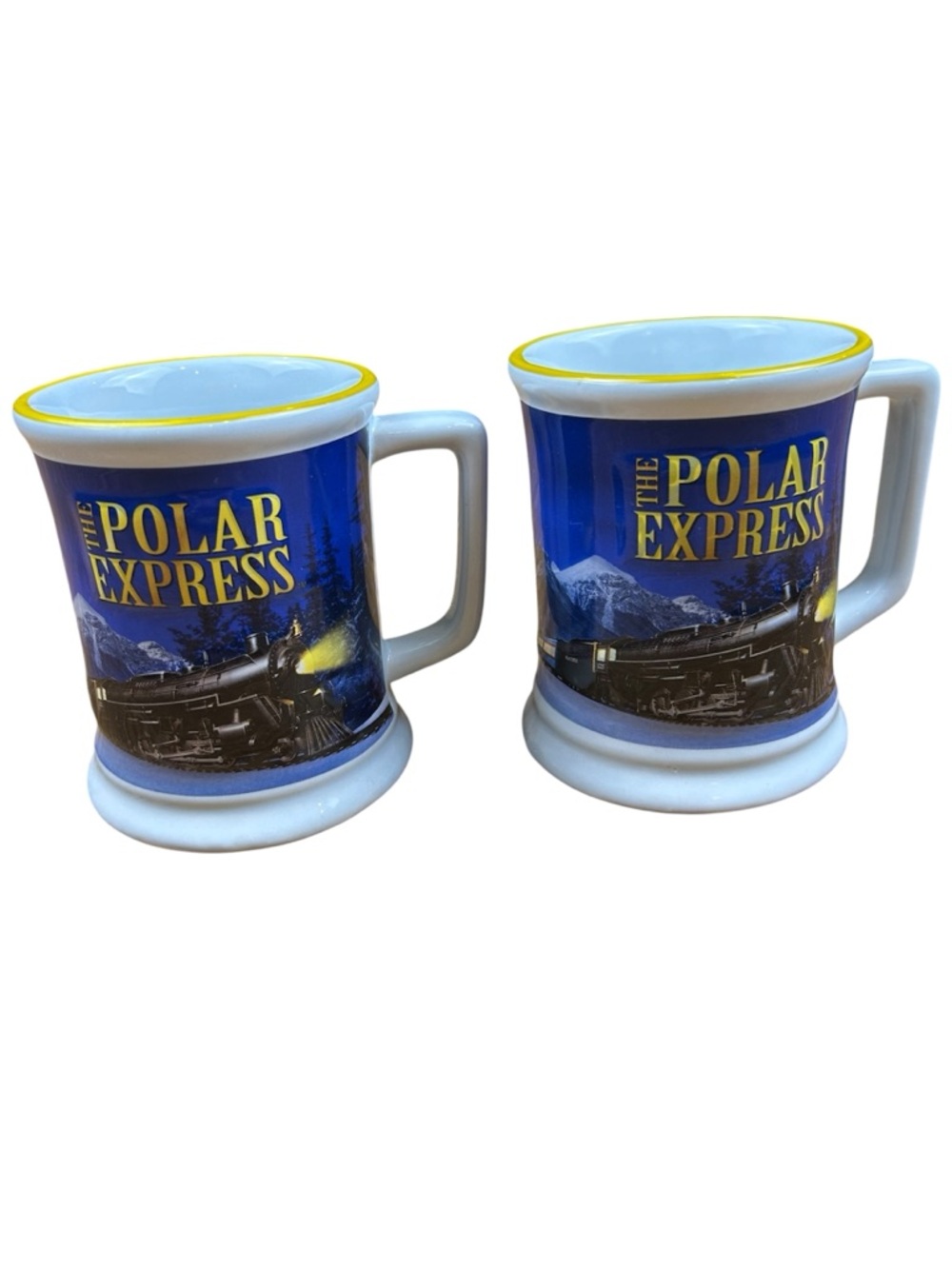 The Polar Express BELIEVE 3D Mugs Train 2004 Warner Bros. Set of 2